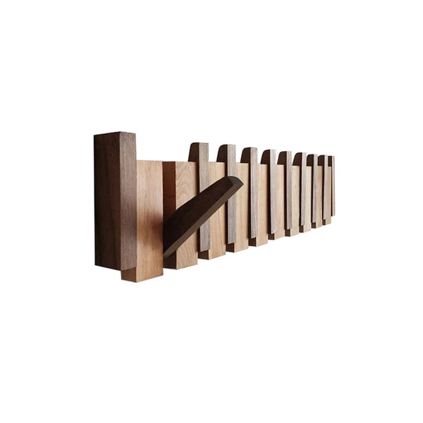 Wall-Mounted Coat Rack | Beech & Walnut Hook Hanger with Foldable Shelf | Wooden Home Decor for Bedroom Closets - POUEV