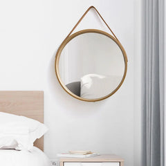 Round Wall-Mounted Vanity Mirror | Thick Wooden Border, No Perforation | Bathroom & Makeup Mirror - POUEV