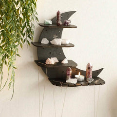 30cm Black Moon Wall Shelf | 4-Tier Gothic Floating Shelf - POUEV