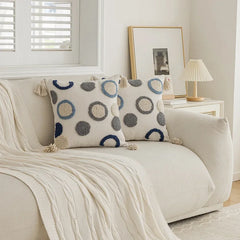 Nordic Blauwe Tufted Kussenhoes | Geometrisch Streep Design | Decoratie Sofa - POUEV