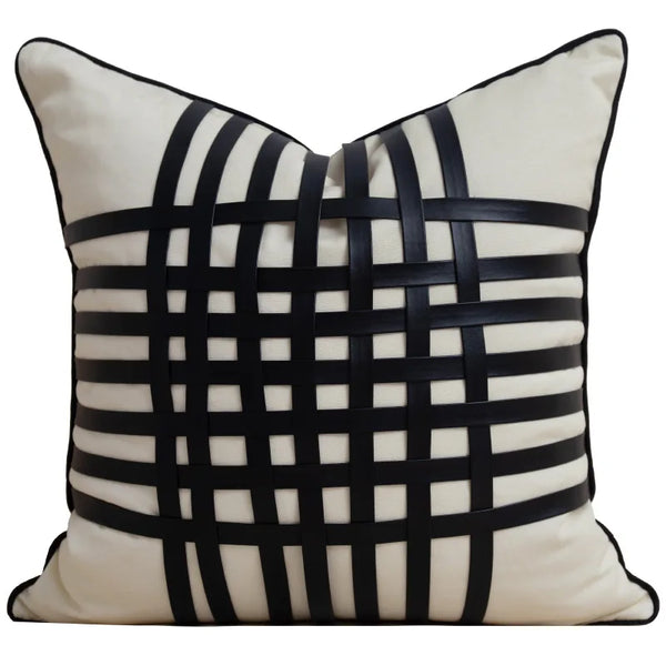 Woven Kussenhoes | Licht Luxe Design | PU Leer & Textiel Patchwork - POUEV