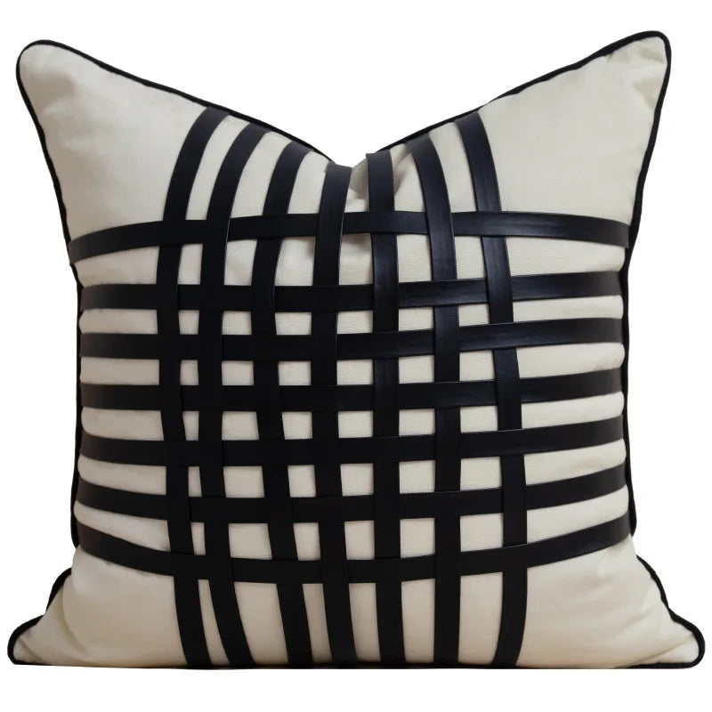 Woven Kussenhoes | Licht Luxe Design | PU Leer & Textiel Patchwork - POUEV