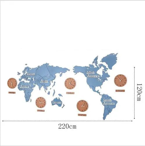 Nordic Wooden World Map Wall Clock | Silent Large Decorative Clock - POUEV