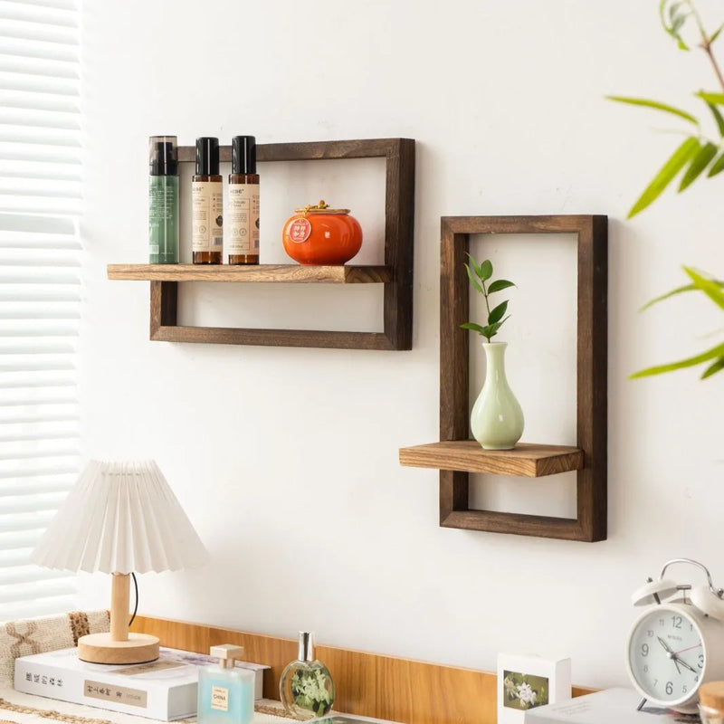Wood Floating Wall Shelves | Rustic Hanging Shelves for Storage in Bedroom, Bathroom, Living Room & Kitchen - POUEV