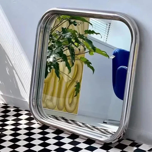 Modern Nordic Rectangular Vanity Mirror | Small Metal Frame Makeup & Decorative Mirror for Bedroom & Living Room - POUEV