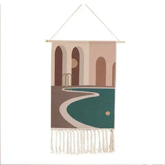 Macrame Wall Hanging Tapestry | Nordic Cotton Tassel Handmade Woven Bohemian Geometric Canvas Cloth - POUEV