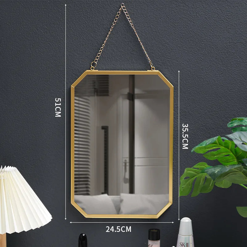 Nordic-Style Rectangular Wall-Mounted Mirror | Minimalist Iron Frame Makeup & Bathroom Mirror - POUEV