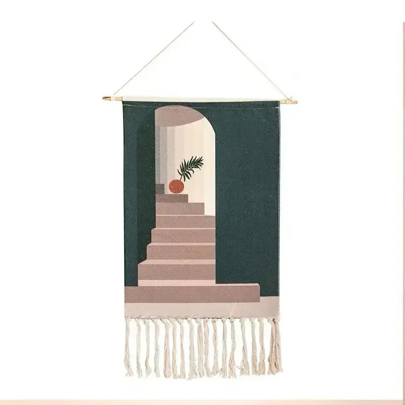 Macrame Wall Hanging Tapestry | Nordic Cotton Tassel Handmade Woven Bohemian Geometric Canvas Cloth - POUEV