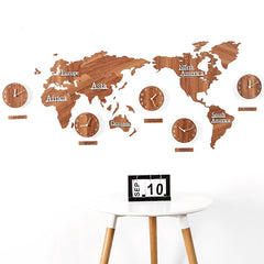 Nordic Wooden World Map Wall Clock | Silent Large Decorative Clock - POUEV