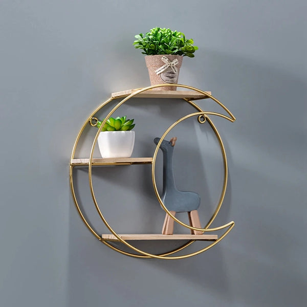 Modern Gold Iron Wall Shelf | No-Drill Floating Storage Rack - POUEV