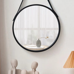 Round Wall-Mounted Vanity Mirror | Thick Wooden Border, No Perforation | Bathroom & Makeup Mirror - POUEV