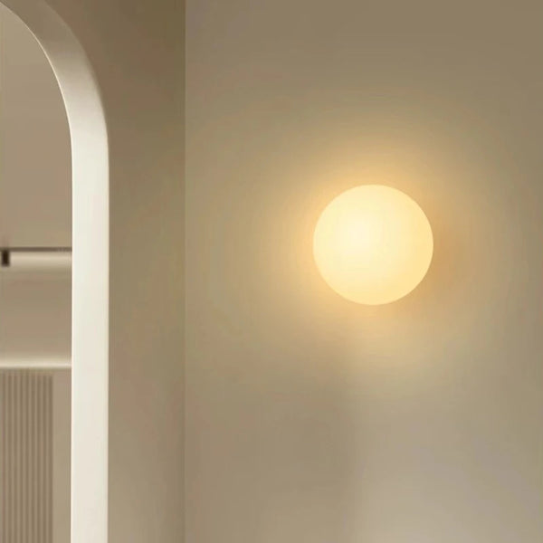 Modern Glass Wall Sconce | French Bauhaus Round Milk White Globe Lamp | Elegant Lighting - POUEV