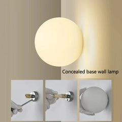 Modern Glass Wall Sconce | French Bauhaus Round Milk White Globe Lamp | Elegant Lighting - POUEV