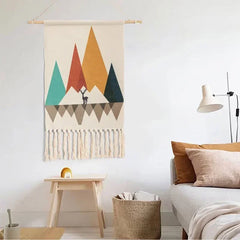 Macrame Wall Hanging Tapestry | Nordic Cotton Tassel Handmade Woven Bohemian Geometric Canvas Cloth - POUEV