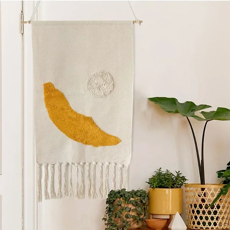 Macrame Wall Hanging Tapestry | Nordic Cotton Tassel Handmade Woven Bohemian Geometric Canvas Cloth - POUEV