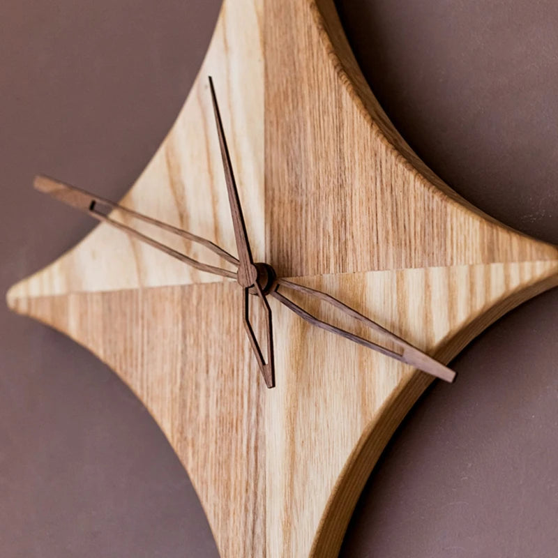 Star-Shaped Solid Wood Wall Clock | Stylish & Natural Wall Décor
