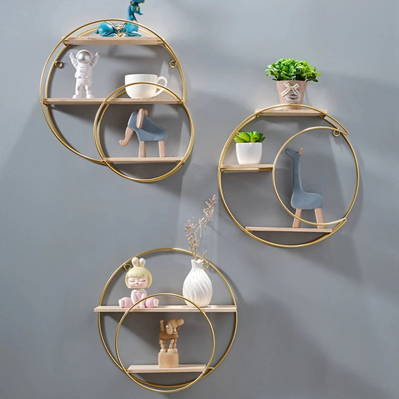 Modern Gold Iron Wall Shelf | No-Drill Floating Storage Rack - POUEV
