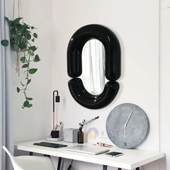 Oval Black Wall Mirror | Girl Aesthetic Nordic Design with Long Decorative Frame | Funky Memphis Style Bathroom & Household Mirror - POUEV
