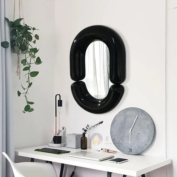 Oval Black Wall Mirror | Girl Aesthetic Nordic Design with Long Decorative Frame | Funky Memphis Style Bathroom & Household Mirror - POUEV