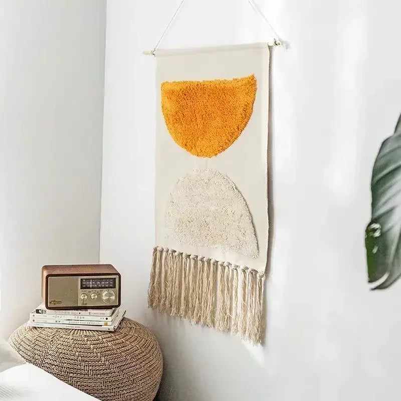 Macrame Wall Hanging Tapestry | Nordic Cotton Tassel Handmade Woven Bohemian Geometric Canvas Cloth - POUEV