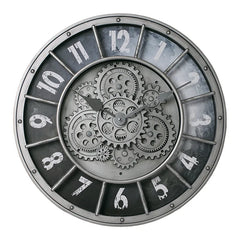 46cm Industrial Steampunk Wall Clock | Moving Gears & Roman Numerals