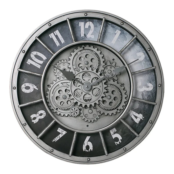46cm Industrial Steampunk Wall Clock | Moving Gears & Roman Numerals