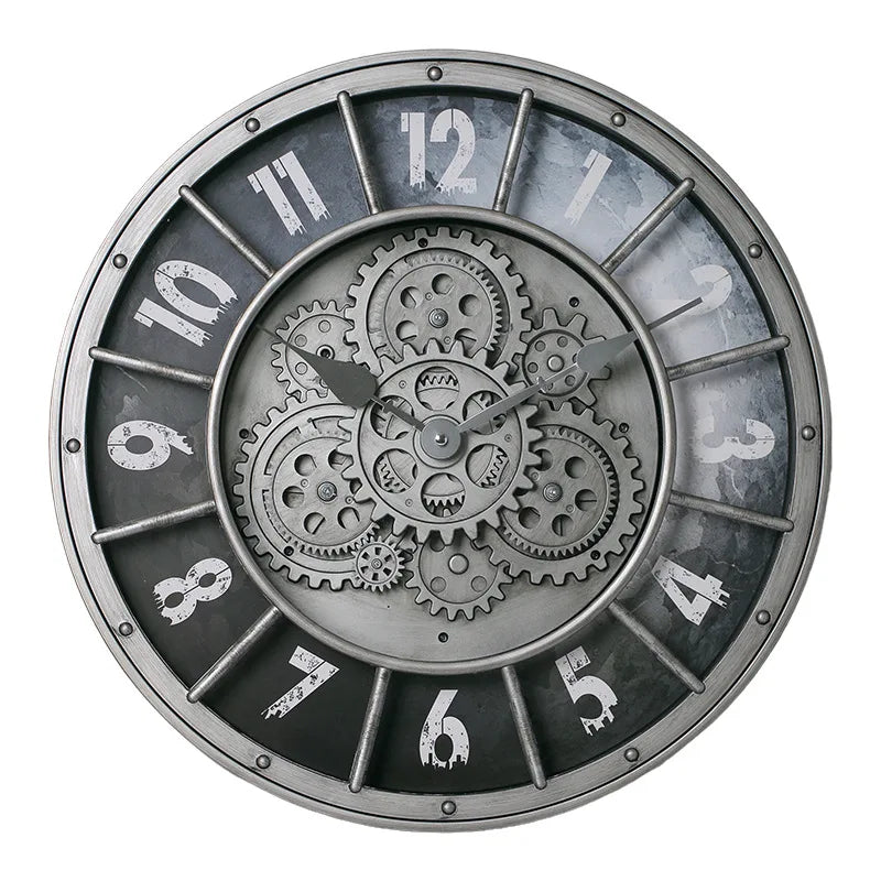 46cm Industrial Steampunk Wall Clock | Moving Gears & Roman Numerals