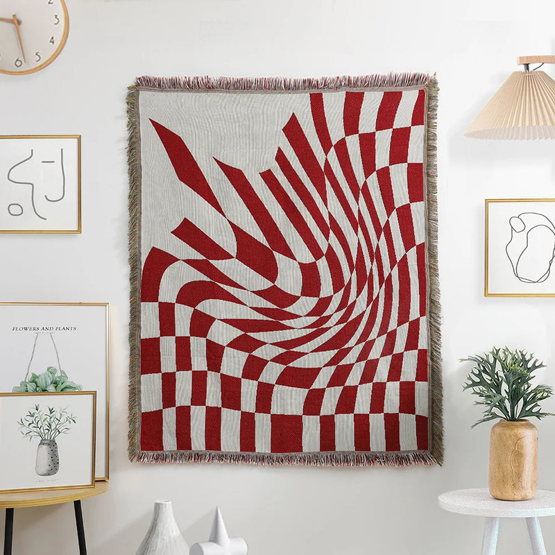 Blue Checkerboard Tapestry | Versatile Throw Blanket & Home Decor - POUEV