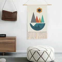 Macrame Wall Hanging Tapestry | Nordic Cotton Tassel Handmade Woven Bohemian Geometric Canvas Cloth - POUEV