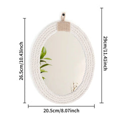 Cotton Rope Oval Mirror | Nautical & Coastal Style with Macrame Fringe | Hanging Oval Decorative Mirror - POUEV