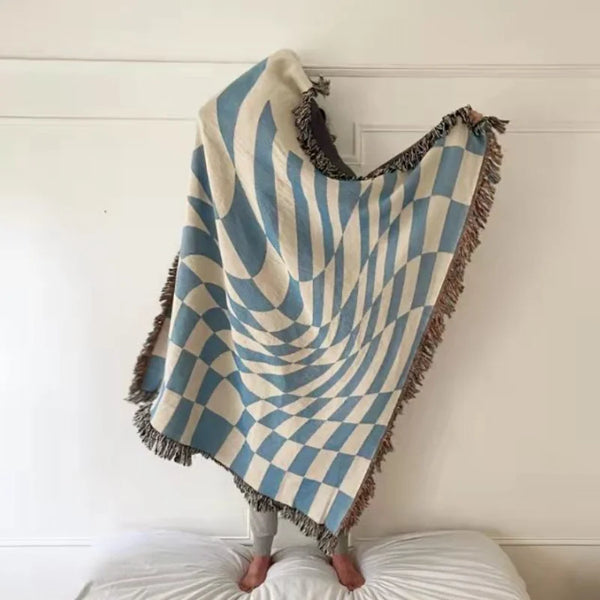 Blue Checkerboard Tapestry | Versatile Throw Blanket & Home Decor - POUEV