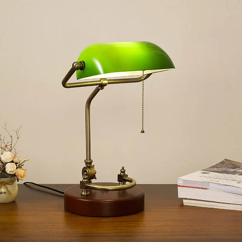American Retro Old Shanghai Green Glass Bedside Lamp | Reading & Desk Lamp - POUEV