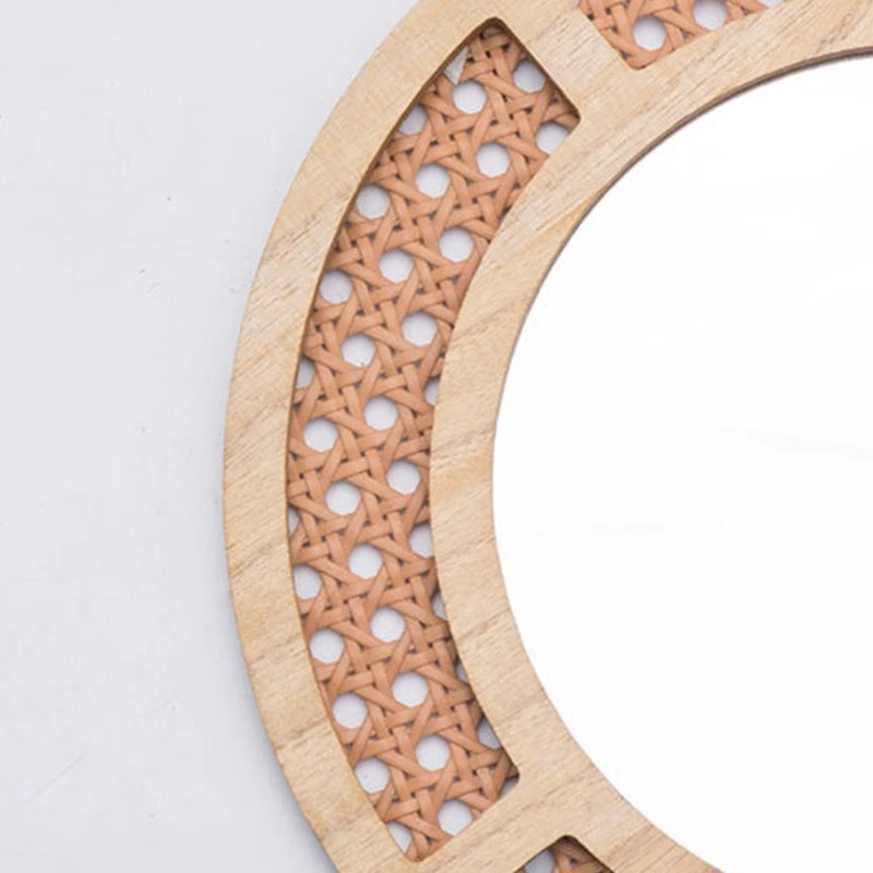Bohemian Rattan Round Mirror | Stylish Wall Hanging for Bedroom and Living Room Décor - POUEV