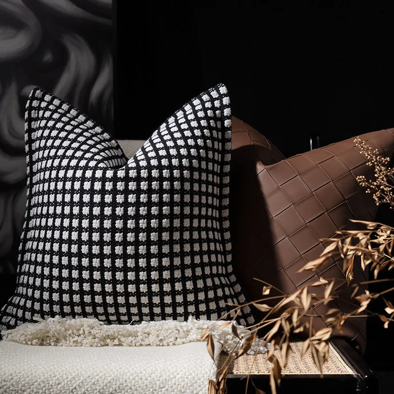 Jacquard Kussenhoes | Luxe Ruitdesign | Moderne Sofa Decor - POUEV