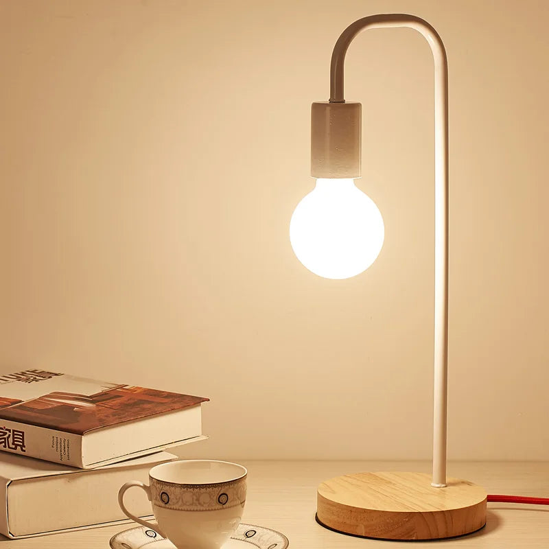 Loft Vintage Desk Lamp | American Countryside Wooden E27 Edison Bulb Table Lamps - POUEV