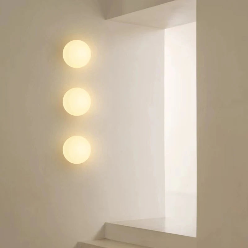 Modern Glass Wall Sconce | French Bauhaus Round Milk White Globe Lamp | Elegant Lighting - POUEV