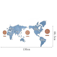 Nordic Wooden World Map Wall Clock | Silent Large Decorative Clock - POUEV