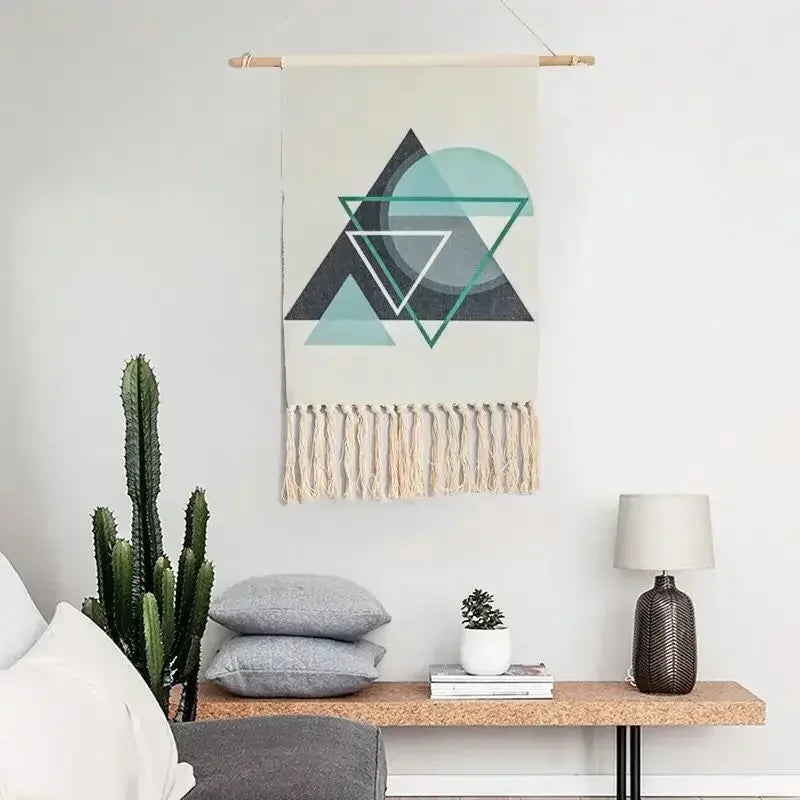 Macrame Wall Hanging Tapestry | Nordic Cotton Tassel Handmade Woven Bohemian Geometric Canvas Cloth - POUEV