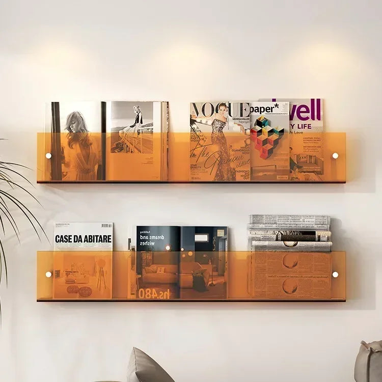 Transparent Acrylic Wall Shelf | Magazine & Book Storage Rack - POUEV