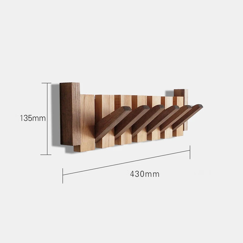 Wall-Mounted Coat Rack | Beech & Walnut Hook Hanger with Foldable Shelf | Wooden Home Decor for Bedroom Closets - POUEV