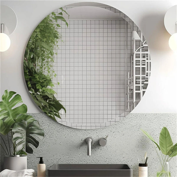 Frameless Round Wall Mirror | Elegant Beveled Edge Vanity Mirror for Bathroom, Bedroom & Entryway - POUEV