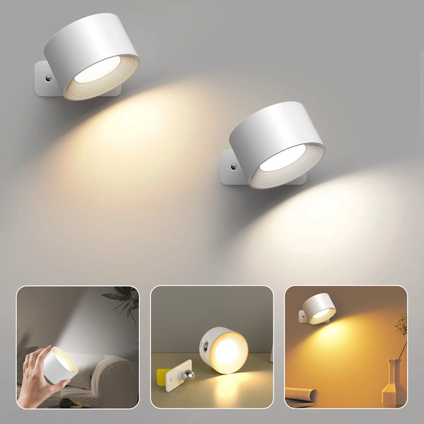 2pc Magnetic LED Wall Lamp | Wall Mounted, Rechargeable Battery Operated, USB Port, Cordless Wall Sconce - POUEV