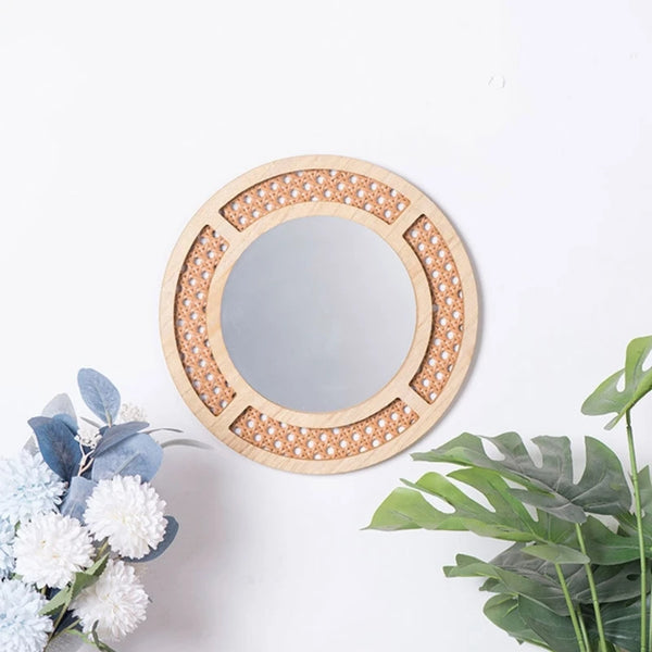 Bohemian Rattan Round Mirror | Stylish Wall Hanging for Bedroom and Living Room Décor - POUEV