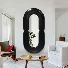 Oval Black Wall Mirror | Girl Aesthetic Nordic Design with Long Decorative Frame | Funky Memphis Style Bathroom & Household Mirror - POUEV