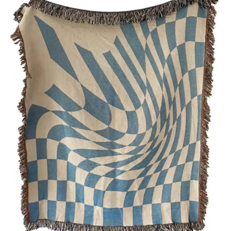 Blue Checkerboard Tapestry | Versatile Throw Blanket & Home Decor - POUEV