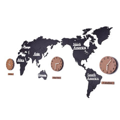 Nordic Wooden World Map Wall Clock | Silent Large Decorative Clock - POUEV