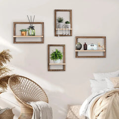 Wood Floating Wall Shelves | Rustic Hanging Shelves for Storage in Bedroom, Bathroom, Living Room & Kitchen - POUEV
