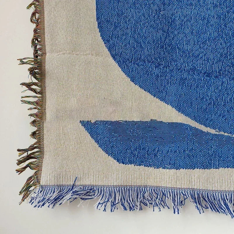 Vintage Knitted Tapestry | Boho Throw Blanket with Tassels - POUEV