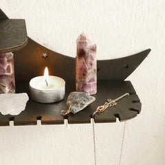 30cm Black Moon Wall Shelf | 4-Tier Gothic Floating Shelf - POUEV