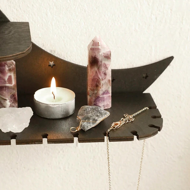 30cm Black Moon Wall Shelf | 4-Tier Gothic Floating Shelf - POUEV